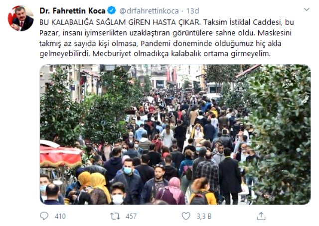 Sağlık Bakanı Koca, Taksim'deki insan seline isyan etti: Bu kalabalığa giren hasta çıkar