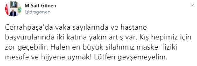 Cerrahpaşa Tıp Fakültesi Dekanı Sait Gönen: Vaka sayılarında ve hastane başvurularında 2 kat artış var Cerrahpaşa Tıp Fakültesi Dekanı Sait Gönen: Vaka sayılarında ve hastane başvurularında 2 kat artış var