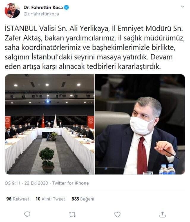 Artan vakalar sonrası İstanbul'a yeni tedbir mi geliyor? Bakan Koca, işareti verdi Artan vakalar sonrası İstanbul'a yeni tedbir mi geliyor? Bakan Koca, işareti verdi
