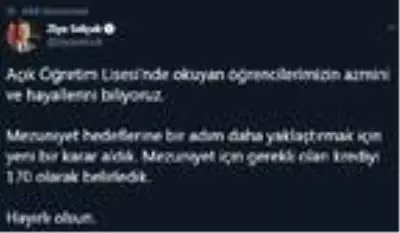 Son dakika haber: Milli Eğitim Bakanı Ziya Selçuk, 'Mezuniyet için gerekli olan krediyi 170 olarak belirledik' dedi. Son dakika haber: Milli Eğitim Bakanı Ziya Selçuk, 'Mezuniyet için gerekli olan krediyi 170 olarak belirledik' dedi.