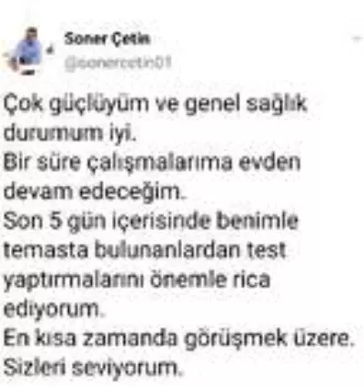 Çukurova Belediyesi Başkanı Soner Çetin korona virüse yakalandı Çukurova Belediyesi Başkanı Soner Çetin korona virüse yakalandı