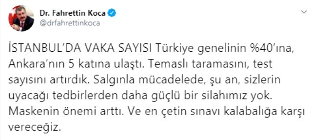 Son Dakika! Sağlık Bakanı Fahrettin Koca: İstanbul'da vaka sayısı Türkiye genelinin yüzde 40'ına ulaştı