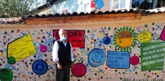 Emekli öğretmen, bahçe duvarını resim ve yazılarla güzelleştirdi