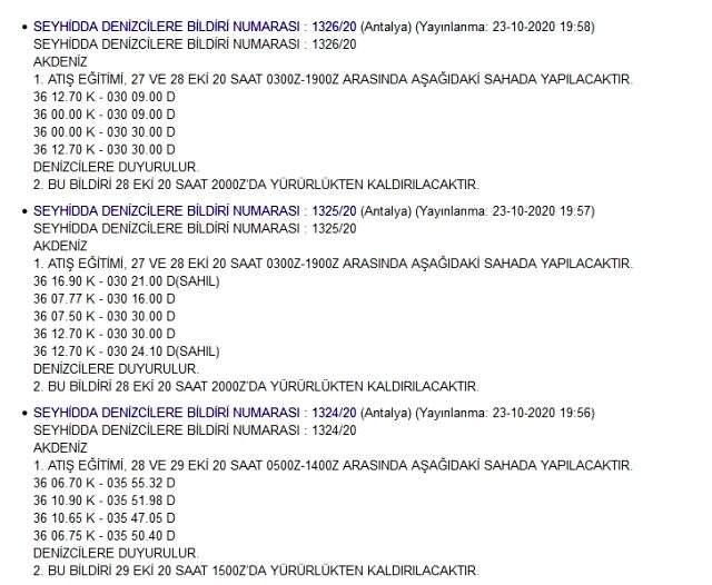 Türkiye'den Akdeniz'de yeni Navtex ilanı! Akdeniz 3 gün atış eğitimi yapılacak Türkiye'den Akdeniz'de yeni Navtex ilanı! Akdeniz 3 gün atış eğitimi yapılacak
