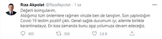 Beşiktaş Belediye Başkanı Rıza Akpolat koronavirüse yakalandı Beşiktaş Belediye Başkanı Rıza Akpolat koronavirüse yakalandı