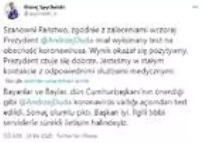 Polonya Cumhurbaşkanı Duda, koronavirüse yakalandı Polonya Cumhurbaşkanı Duda, koronavirüse yakalandı