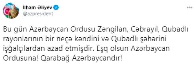 Son Dakika: Azerbaycan ordusu ilerleyişini sürdürüyor! Gubadlı kent merkezi Ermenistan'ın işgalinden kurtardı