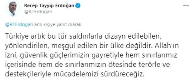 Hatay'daki saldırı sonrası Erdoğan'dan kararlılık mesajı: Terörle ve destekçileriyle mücadelemizi sürdüreceğiz Hatay'daki saldırı sonrası Erdoğan'dan kararlılık mesajı: Terörle ve destekçileriyle mücadelemizi sürdüreceğiz