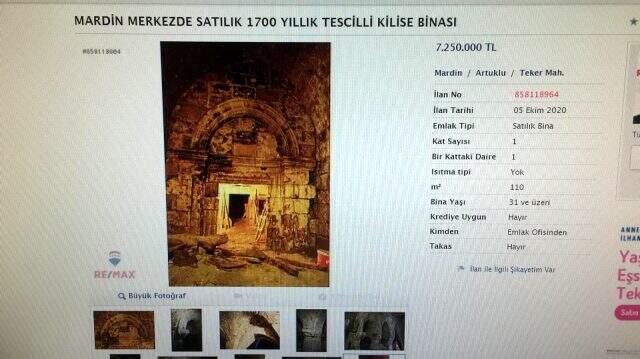 Mardin'de 1700 yıllık kilise 7 milyon 250 bin liraya internetten satışa çıkarıldı Mardin'de 1700 yıllık kilise 7 milyon 250 bin liraya internetten satışa çıkarıldı