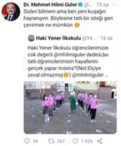 Öğrencilerin 'Hilmi Güler' dedelerinden isteği geri çevrilmedi Öğrencilerin 'Hilmi Güler' dedelerinden isteği geri çevrilmedi