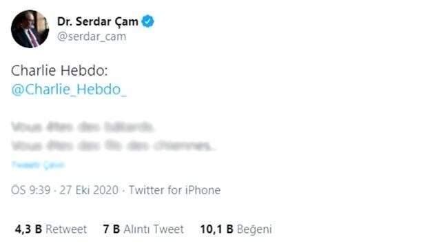 Bakan Yardımcısı, Cumhurbaşkanı Erdoğan'ı hedef alan Charlie Hebdo'ya Fransızca küfürler etti Bakan Yardımcısı, Cumhurbaşkanı Erdoğan'ı hedef alan Charlie Hebdo'ya Fransızca küfürler etti