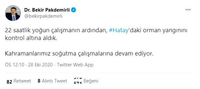 Son Dakika! Bakan Pakdemirli: 22 saatlik yoğun çalışmanın ardından, Hatay'daki orman yangınını kontrol altına aldık Son Dakika! Bakan Pakdemirli: 22 saatlik yoğun çalışmanın ardından, Hatay'daki orman yangınını kontrol altına aldık