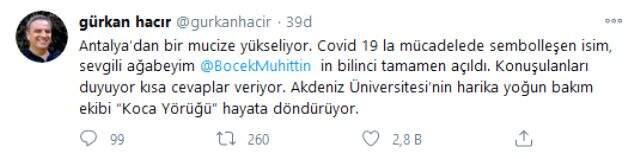 Korona tedavisi gören Muhittin Böcek'ten güzel haber! Bilinci açıldı, konuşulanlara cevap veriyor Korona tedavisi gören Muhittin Böcek'ten güzel haber! Bilinci açıldı, konuşulanlara cevap veriyor