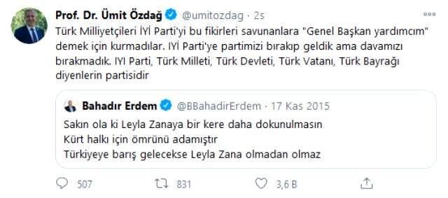 İYİ Parti'de yeni krizi! Disipline sevk edilen Ümit Özdağ, Bahadır Erdem'in FETÖ paylaşımları üzerinden partiyi eleştirdi İYİ Parti'de yeni krizi! Disipline sevk edilen Ümit Özdağ, Bahadır Erdem'in FETÖ paylaşımları üzerinden partiyi eleştirdi
