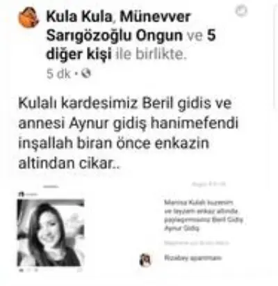 Yakınları, Kulalı anne-kızın enkaz altında olduğunu sosyal medya hesaplarından paylaştı Yakınları, Kulalı anne-kızın enkaz altında olduğunu sosyal medya hesaplarından paylaştı