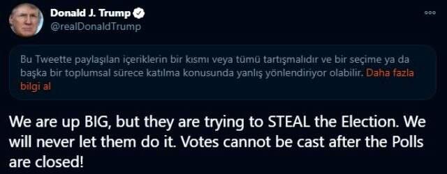 Son Dakika! ABD Başkanı Trump: Oyları çalmaya çalışıyorlar, buna izin vermeyiz Son Dakika! ABD Başkanı Trump: Oyları çalmaya çalışıyorlar, buna izin vermeyiz