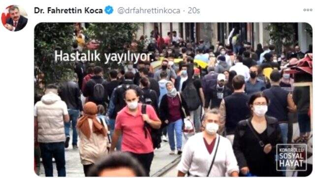 Sık sık sosyal mesafe uyarısı yapan Bakan Koca, asansöre 10 kişiyle bindi