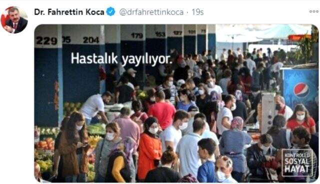 Sık sık sosyal mesafe uyarısı yapan Bakan Koca, asansöre 10 kişiyle bindi