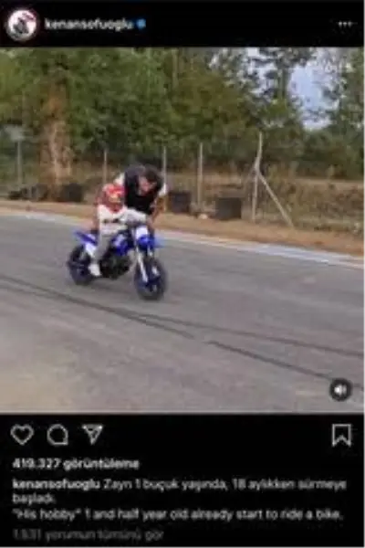 Sofuoğlu'nun 1 buçuk yaşındaki oğlunun motosiklet kullandığı video beğeni kazandı