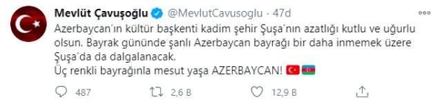 Son Dakika! Azerbaycan'ın Şuşa'yı işgalden kurtarmasıyla ilgili Türkiye'den ilk yorum: Bayraklarımız semalarda ilelebet dalgalansın