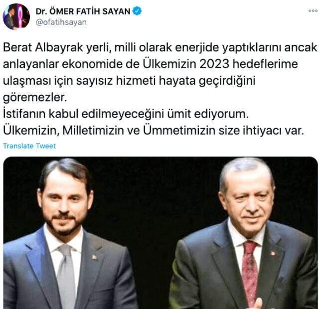 Ulaştırma ve Altyapı Bakan Yardımcısı Ömer Fatih Sayan: İstifanın kabul edilmeyeceğini ümit ediyorum
