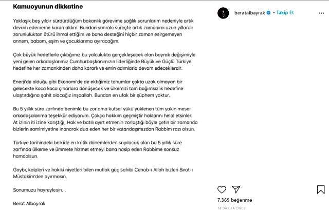Berat Albayrak istifa etti mi? Berat Albayrak istifası kabul oldu mu? Berat Albayrak neden istifa etti?