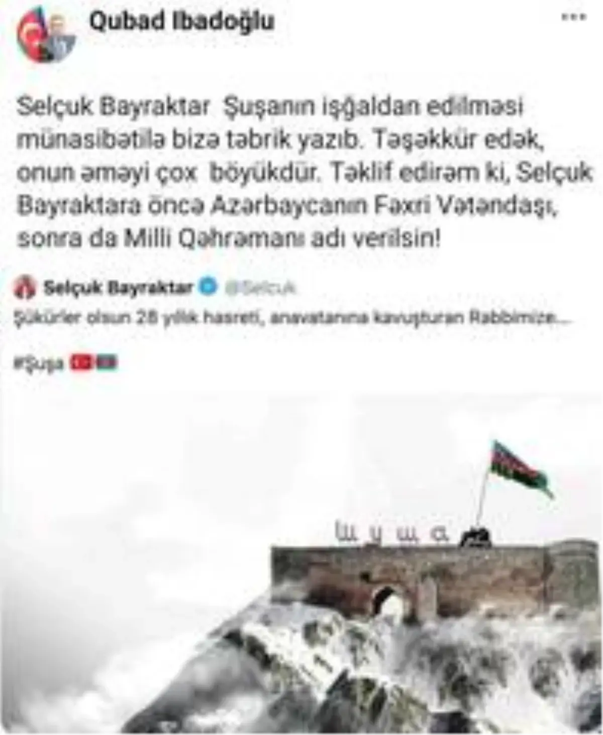 Azerbaycanlı profesör Selçuk Bayraktar'ın 'Milli kahraman' ilan edilmesini istedi