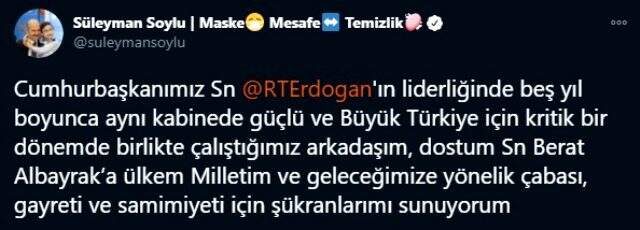 İçişleri Bakanı Soylu'dan görevinden istifa eden Albayrak paylaşımı: Çabası, gayreti ve samimiyeti için şükranlarımı sunuyorum