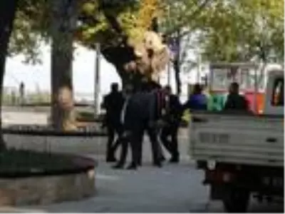 Program çekimi için önlem alan görevliler ile bir iş yeri çalışanı arasında arbede Program çekimi için önlem alan görevliler ile bir iş yeri çalışanı arasında arbede