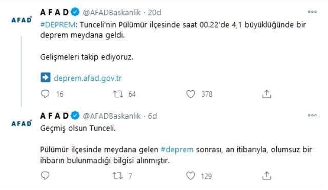 Tunceli'de 4.1 büyüklüğünde deprem