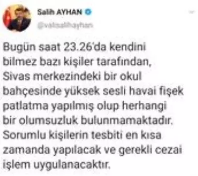 Sivas'ta bomba paniği... Vali sosyal medyadan açıklama yaptı Sivas'ta bomba paniği... Vali sosyal medyadan açıklama yaptı