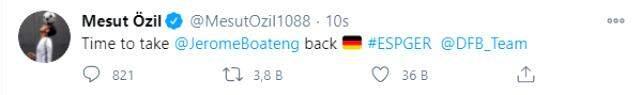 Mesut Özil, İspanya'dan 6 gol yiyen Almanya'ya göndermede bulundu Mesut Özil, İspanya'dan 6 gol yiyen Almanya'ya göndermede bulundu
