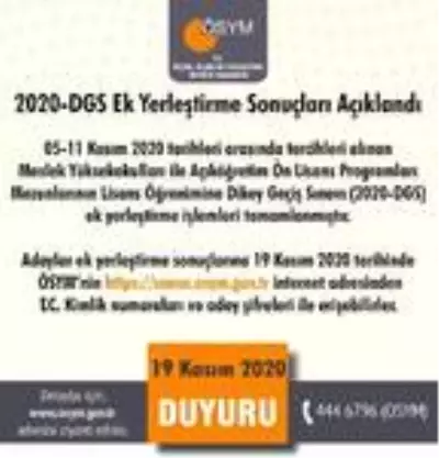 2020-DGS ek yerleştirme sonuçları açıklandı 2020-DGS ek yerleştirme sonuçları açıklandı