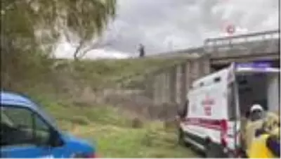 Otomobil viyadükten uçtu, sürücü araçta sıkıştı Otomobil viyadükten uçtu, sürücü araçta sıkıştı