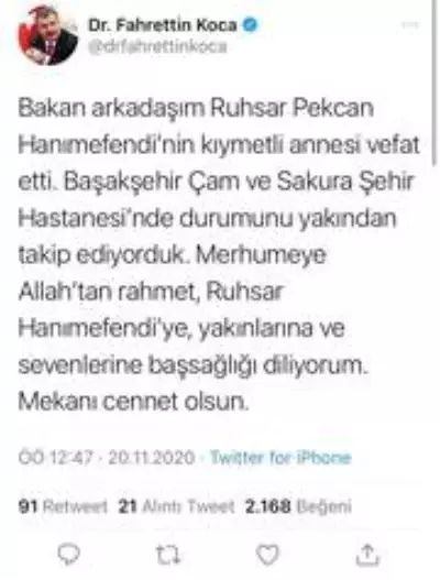 BAKAN PEKCAN'IN ANNESİ VEFAT ETTİ BAKAN PEKCAN'IN ANNESİ VEFAT ETTİ