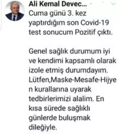 Burhaniye Belediye Başkanı Deveciler'in korona testi pozitif çıktı Burhaniye Belediye Başkanı Deveciler'in korona testi pozitif çıktı