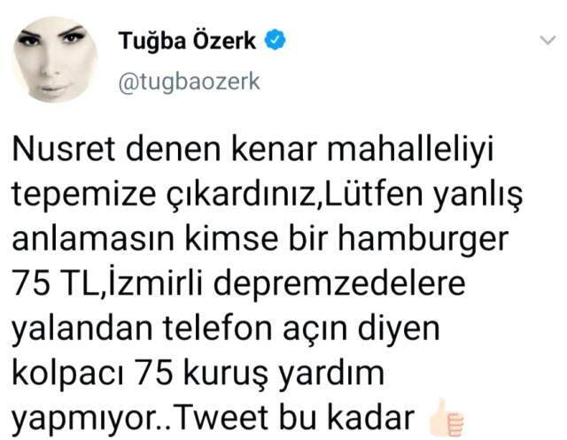 Tuğba Özerk'ten Nusret'e bomba gönderme: Kolpacı 75 kuruş yardım yapmıyor Tuğba Özerk'ten Nusret'e bomba gönderme: Kolpacı 75 kuruş yardım yapmıyor