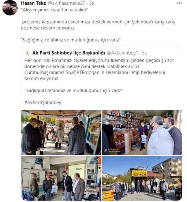 AK Parti Şahinbey İlçe Başkanlığı'nın hayata geçirdiği anlamlı proje kapsamında esnaflar tek tek gezildi