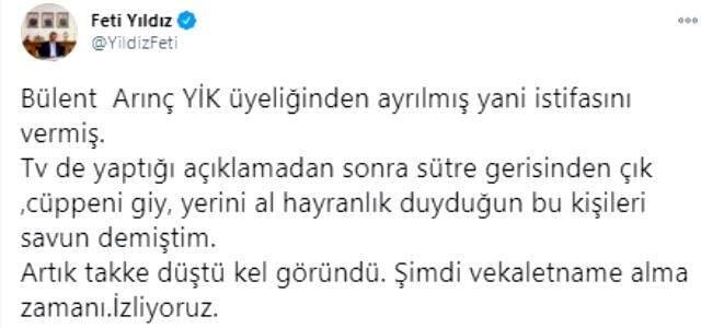 Bülent Arınç'ın istifasına AK Parti ve MHP'den ilk tepki: En büyük hizmetin 'istifa' haline gelmesi çok büyük acı Bülent Arınç'ın istifasına AK Parti ve MHP'den ilk tepki: En büyük hizmetin 'istifa' haline gelmesi çok büyük acı