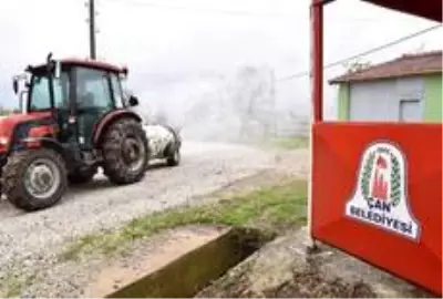 Çan Belediyesi köyleri dezenfekte ediyor Çan Belediyesi köyleri dezenfekte ediyor