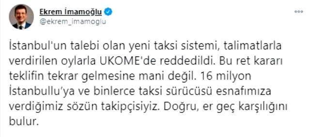 Son Dakika: İBB'nin 6 bin yeni taksi projesi teklifi Bakanlık ve Valilik temsilcilerinin oylarıyla reddedildi Son Dakika: İBB'nin 6 bin yeni taksi projesi teklifi Bakanlık ve Valilik temsilcilerinin oylarıyla reddedildi