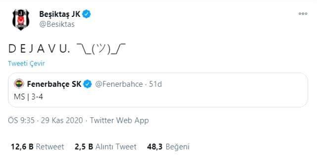 Beşiktaş'tan Fenerbahçe'ye maç sonu çifte gönderme Beşiktaş'tan Fenerbahçe'ye maç sonu çifte gönderme