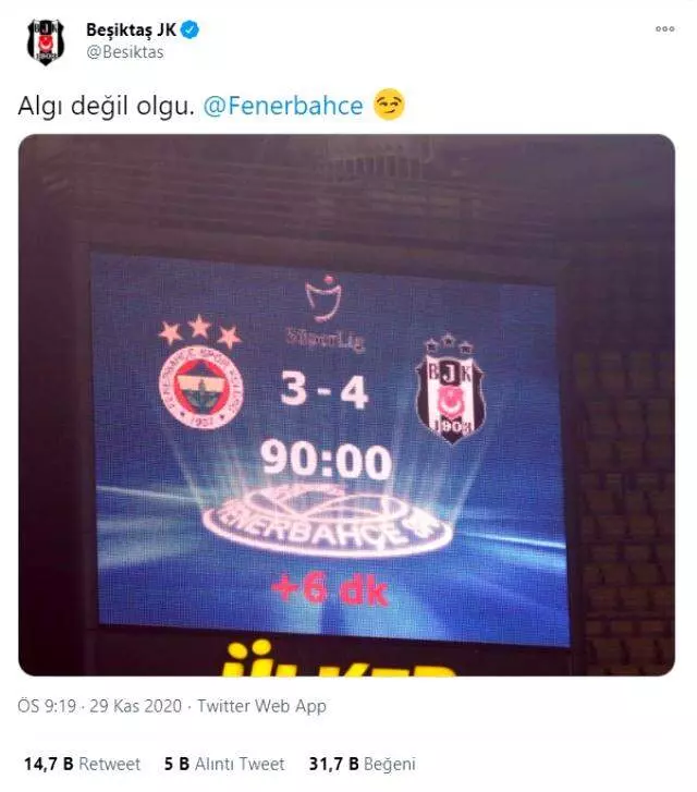 Beşiktaş'tan Fenerbahçe'ye maç sonu çifte gönderme Beşiktaş'tan Fenerbahçe'ye maç sonu çifte gönderme