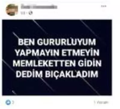 Kız arkadaşını bıçaklayıp sosyal medyadan paylaştı: Ben gururluyum, yapmayın etmeyin dedim bıçakladım Kız arkadaşını bıçaklayıp sosyal medyadan paylaştı: Ben gururluyum, yapmayın etmeyin dedim bıçakladım