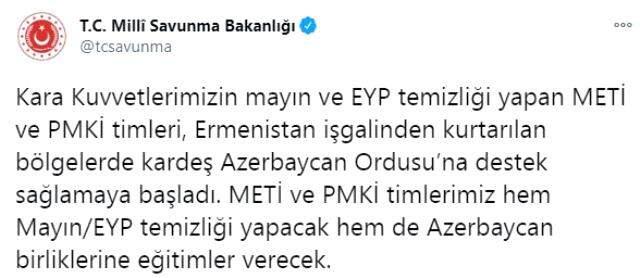 METİ ve PMKİ timleri, Azerbaycan ordusuna destek sağlamaya başladı