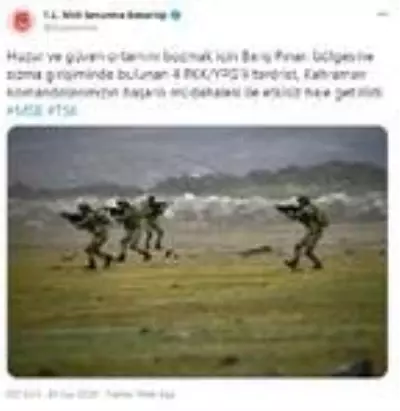 MSB: 4 PKK/YPG'li terörist etkisiz hale getirildi MSB: 4 PKK/YPG'li terörist etkisiz hale getirildi