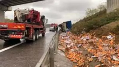 Kuzey Marmara Otoyolu'nda kamyon devrildi: 1 yaralı Kuzey Marmara Otoyolu'nda kamyon devrildi: 1 yaralı
