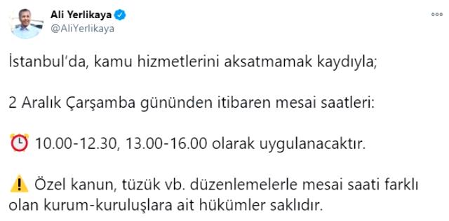 Son Dakika! İstanbul'da yarından itibaren kamuda mesai saatleri 10.00-12.30 ile 13.00-16.00 olacak