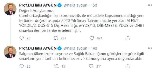 Son Dakika! ÖSYM, ALES dahil 7 sınavı erteledi Son Dakika! ÖSYM, ALES dahil 7 sınavı erteledi
