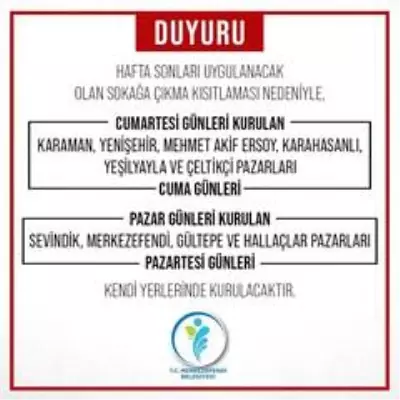 Merkezefendi'de hafta sonu kurulan pazarların günü değişti Merkezefendi'de hafta sonu kurulan pazarların günü değişti